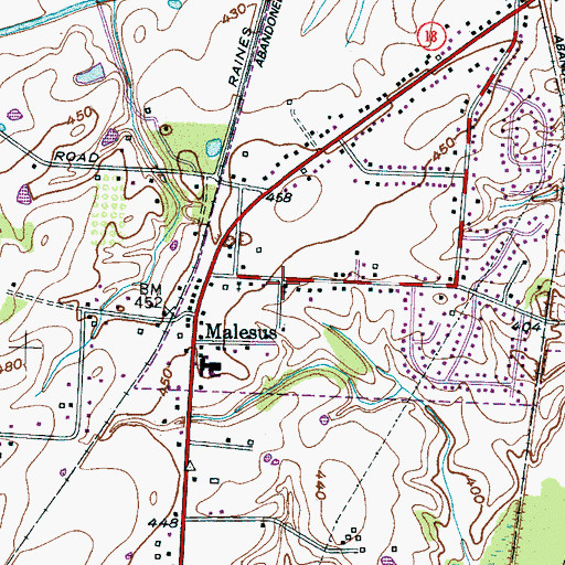 Topographic Map of Malesus Baptist Church, TN