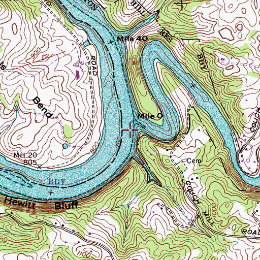 Topographic Map of Beaver Creek Shoals, TN