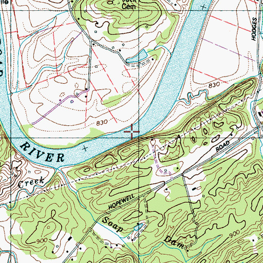 Topographic Map of Bowmans Shoals, TN