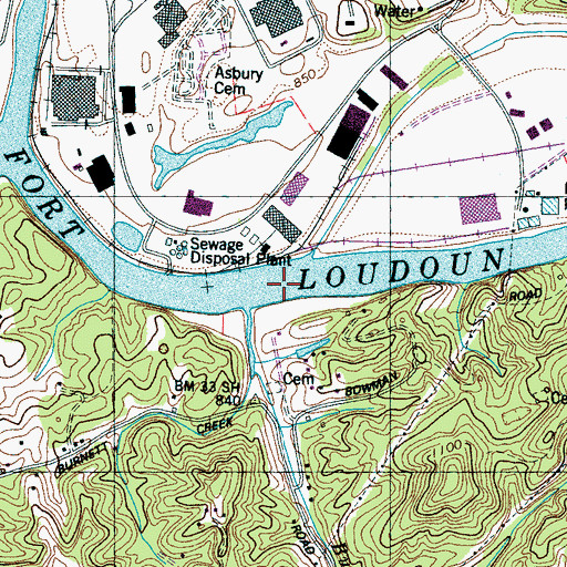 Topographic Map of Burnett Creek Shoals, TN