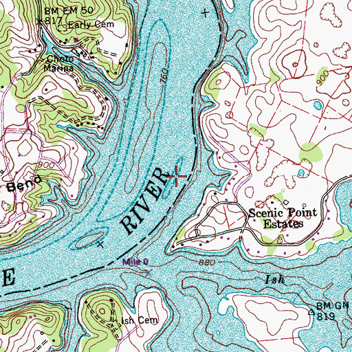 Topographic Map of Chota Shoals, TN
