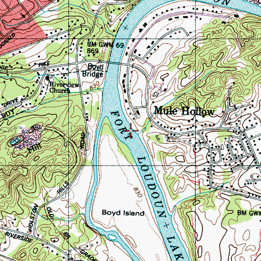 Topographic Map of French Broad Shoals, TN