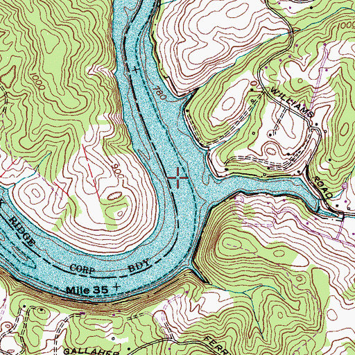 Topographic Map of Gallahers Shoals, TN