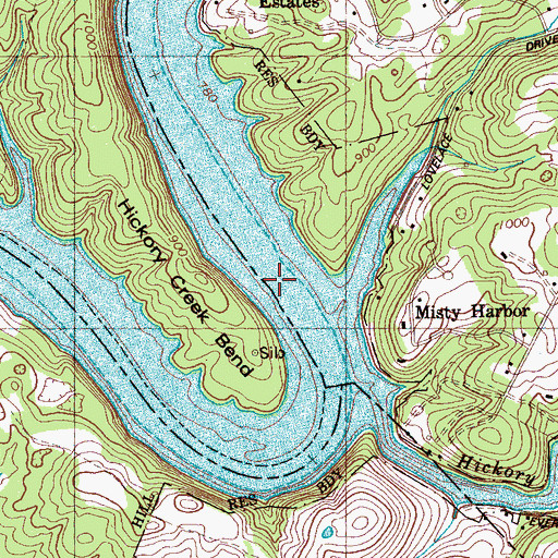 Topographic Map of Hickory Shoals, TN