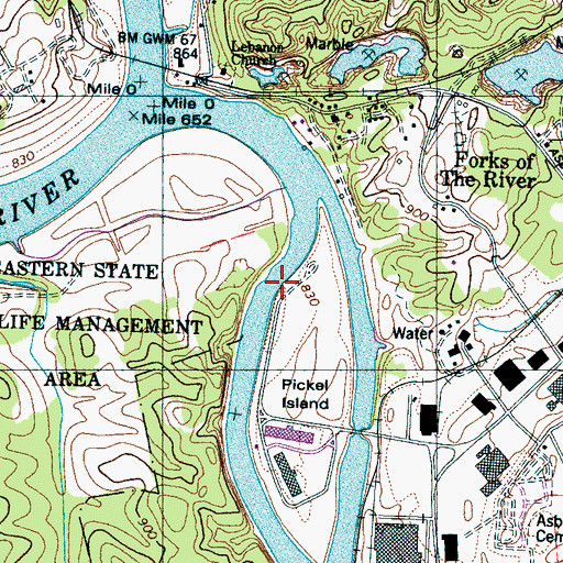 Topographic Map of Jumping Moses Shoal, TN