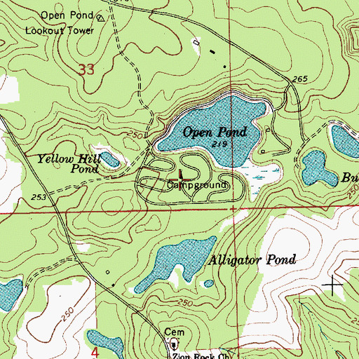Topographic Map of Open Pond Recreation Area, AL