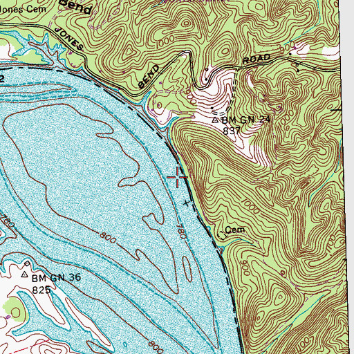 Topographic Map of Wrights Shoals, TN