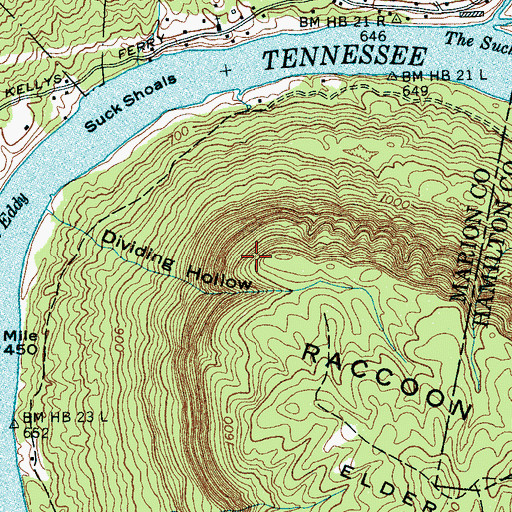 Topographic Map of Suck Point, TN