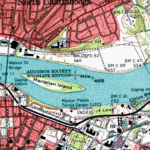 Topographic Map of Chattanooga Shoals, TN