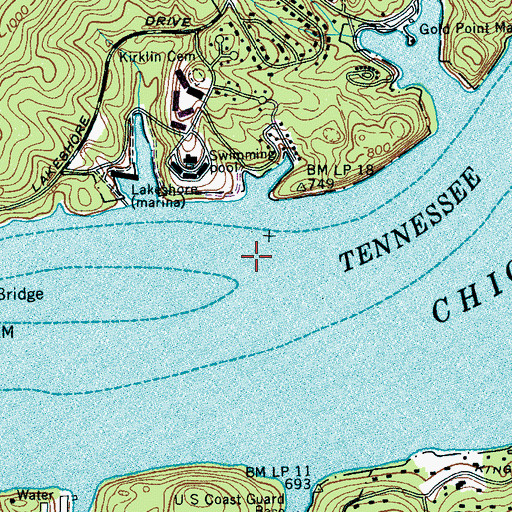Topographic Map of Chickamauga Shoals, TN