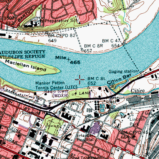 Topographic Map of Ross First Shoals, TN