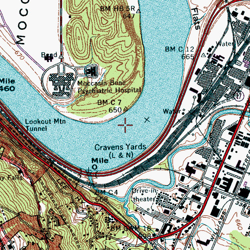 Topographic Map of Ross Second Island Shoals, TN