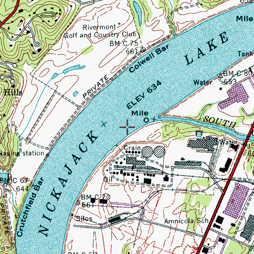 Topographic Map of South Chickamauga Shoals, TN