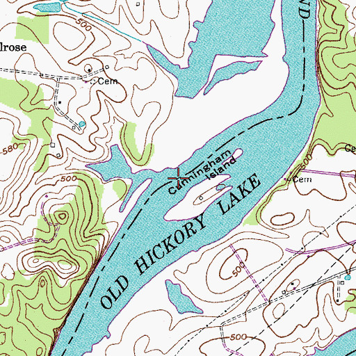 Topographic Map of Cunninghams Ford (historical), TN
