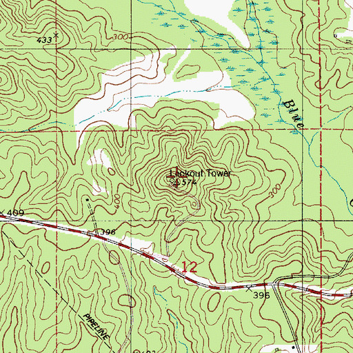 Topographic Map of Pondville Lookout Tower, AL