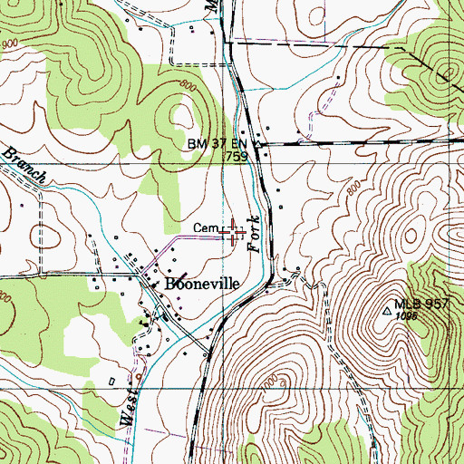 Topographic Map of Booneville Cemetery, TN