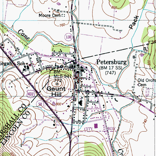 Topographic Map of Cumberland Cemetery, TN