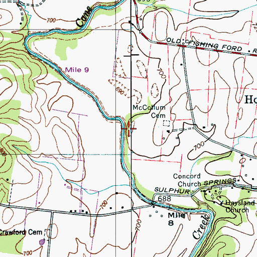 Topographic Map of Derrick Cemetery, TN