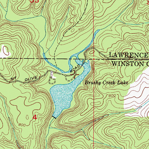 Topographic Map of Brushy Creek Recreational Area, AL