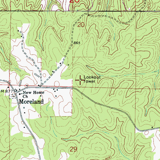 Topographic Map of Moreland Lookout Tower, AL