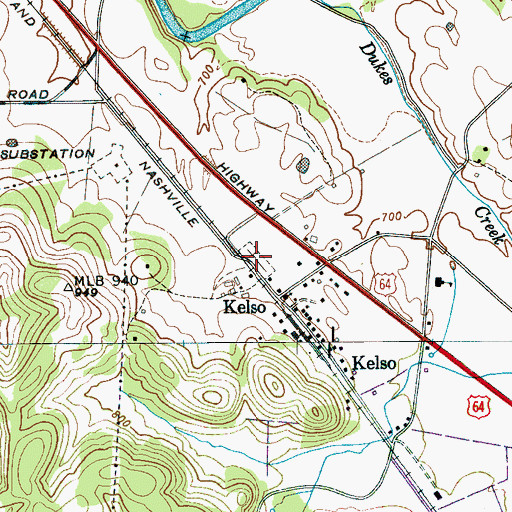 Topographic Map of Kelso Cemetery, TN