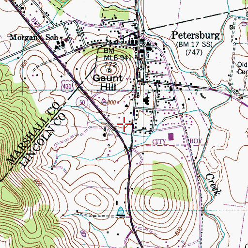 Topographic Map of Marsh Cemetery, TN