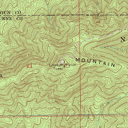 Topographic Map of Dugger Mountain Lookout Tower, AL