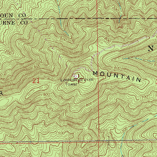 Topographic Map of Dugger Mountain Lookout Tower, AL