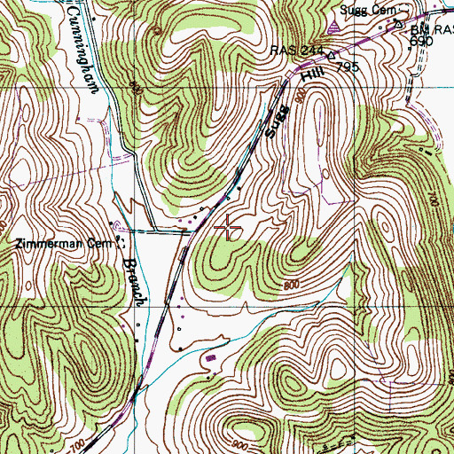 Topographic Map of Whitaker Cemetery, TN