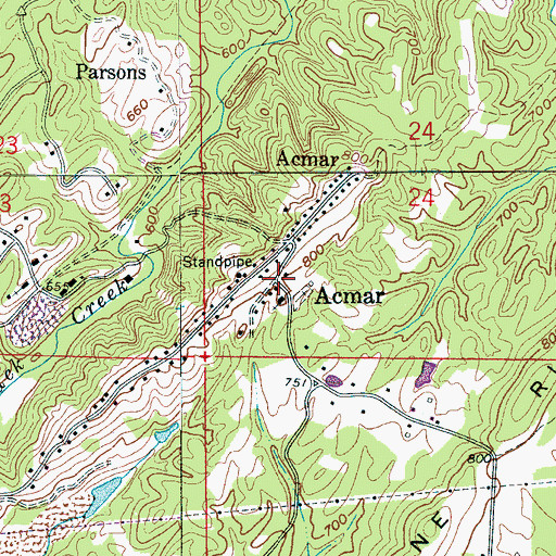 Topographic Map of Acmar, AL