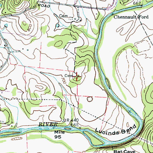 Topographic Map of Woodroof Cemetery, TN