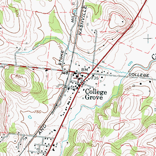 Topographic Map of College Grove United Presbyterian Church (historical), TN