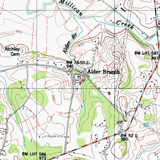 Topographic Map of Alder Branch Cemetery, TN