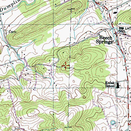 Topographic Map of Beech Springs Baptist Church, TN