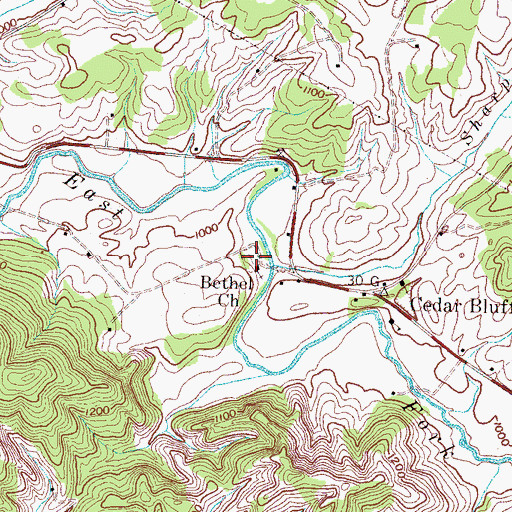 Topographic Map of Bethel Cemetery, TN