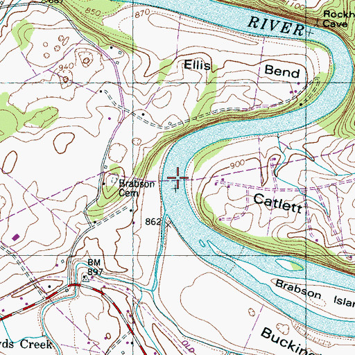 Topographic Map of Brabson Ferry (historical), TN