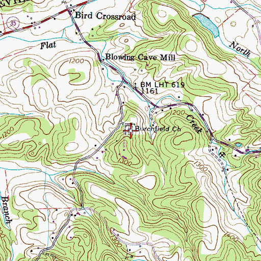 Topographic Map of Burchfield Cemetery, TN