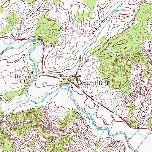 Topographic Map of Cedar Bluff United Methodist Church, TN