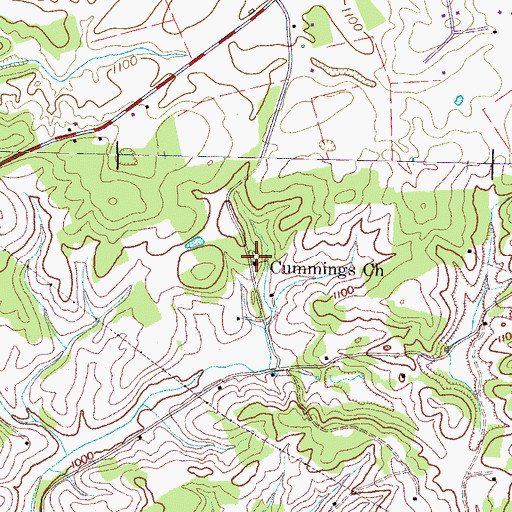 Topographic Map of Cummings Chapel Cemetery, TN