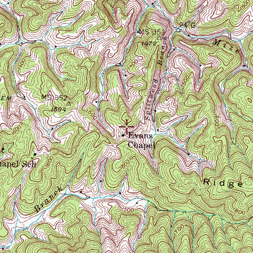 Topographic Map of Evans Chapel Cemetery, TN