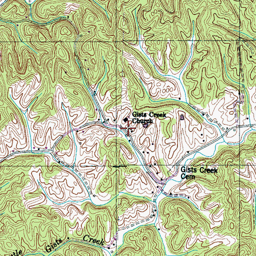 Topographic Map of Gists Creek Cemetery, TN