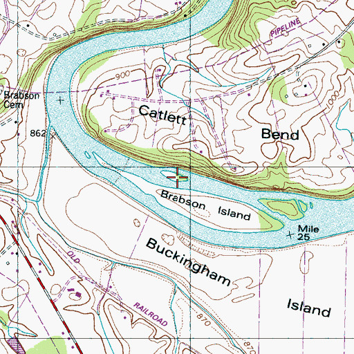 Topographic Map of Hanging Rock Island, TN