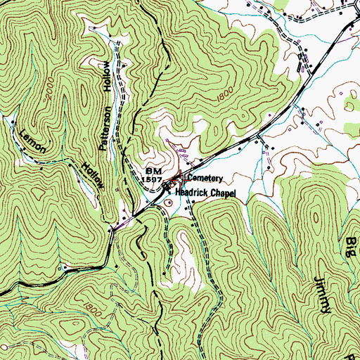 Topographic Map of Headrick Chapel Cemetery, TN