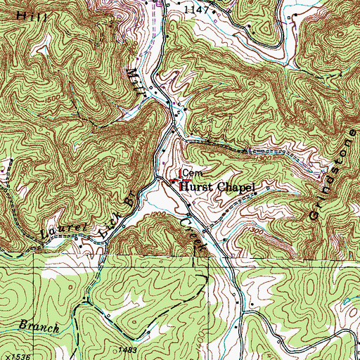 Topographic Map of Hurst Chapel Cemetery, TN