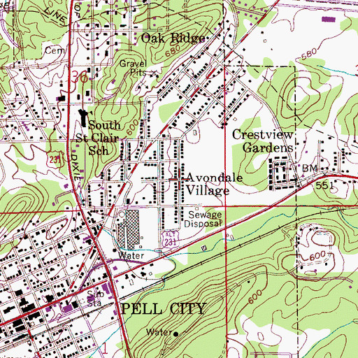 Topographic Map of Avondale Village, AL