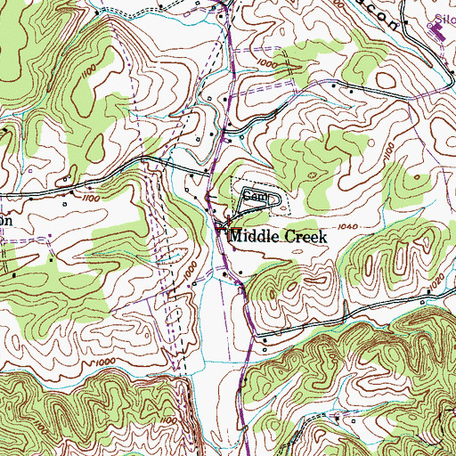 Topographic Map of Middle Creek United Methodist Church, TN