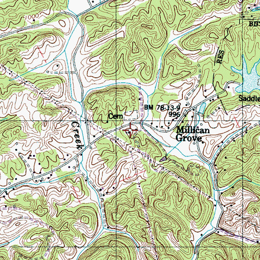 Topographic Map of Millican Grove Baptist Church, TN