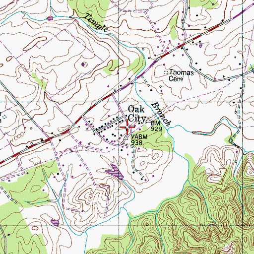 Topographic Map of Oak City Baptist Church, TN