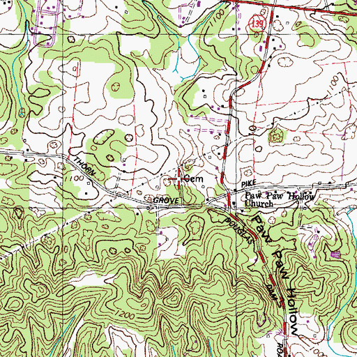 Topographic Map of Paw Paw Hollow Cemetery, TN
