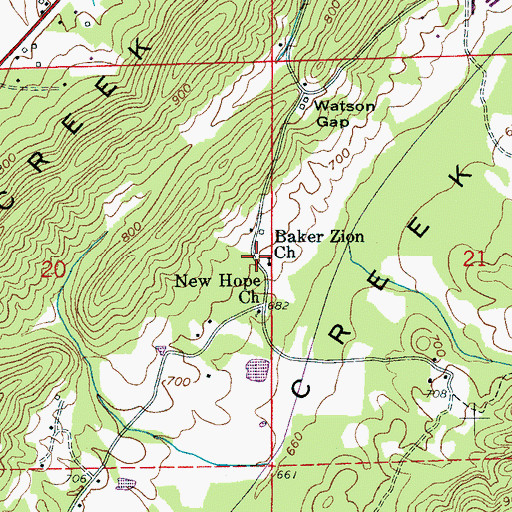 Topographic Map of Baker Zion Church, AL